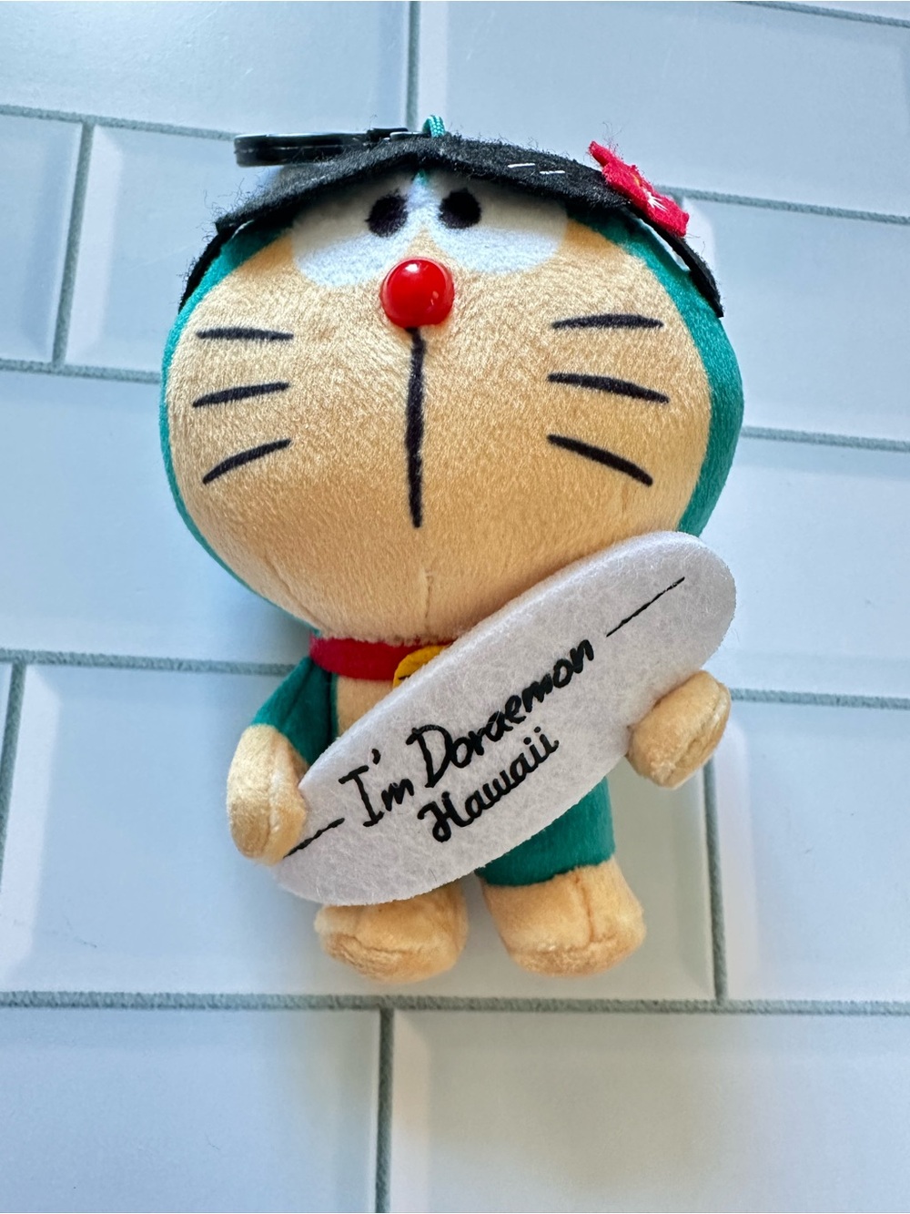 Hawaii I’m Doraemon Teal Plush Toy - Surfboard Collectible Key Chain